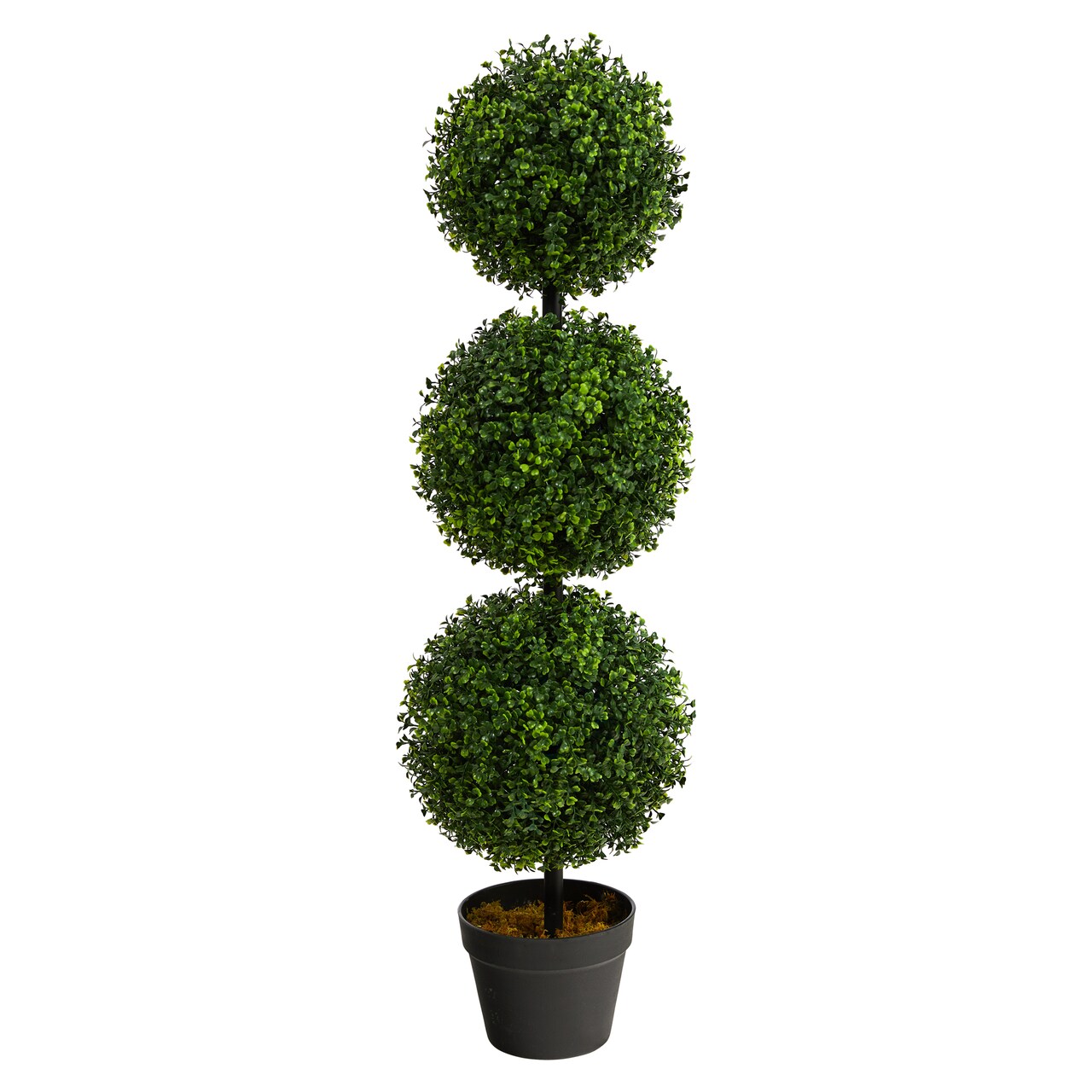 Nearly Natural 3' Boxwood Triple Ball Artificial Topiary Tree with Black Planter